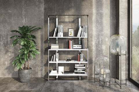 Modrest Fauna Modern White High Gloss & Stainless Steel Bookshelf Model VGBB1616BS-WHT-SHELF