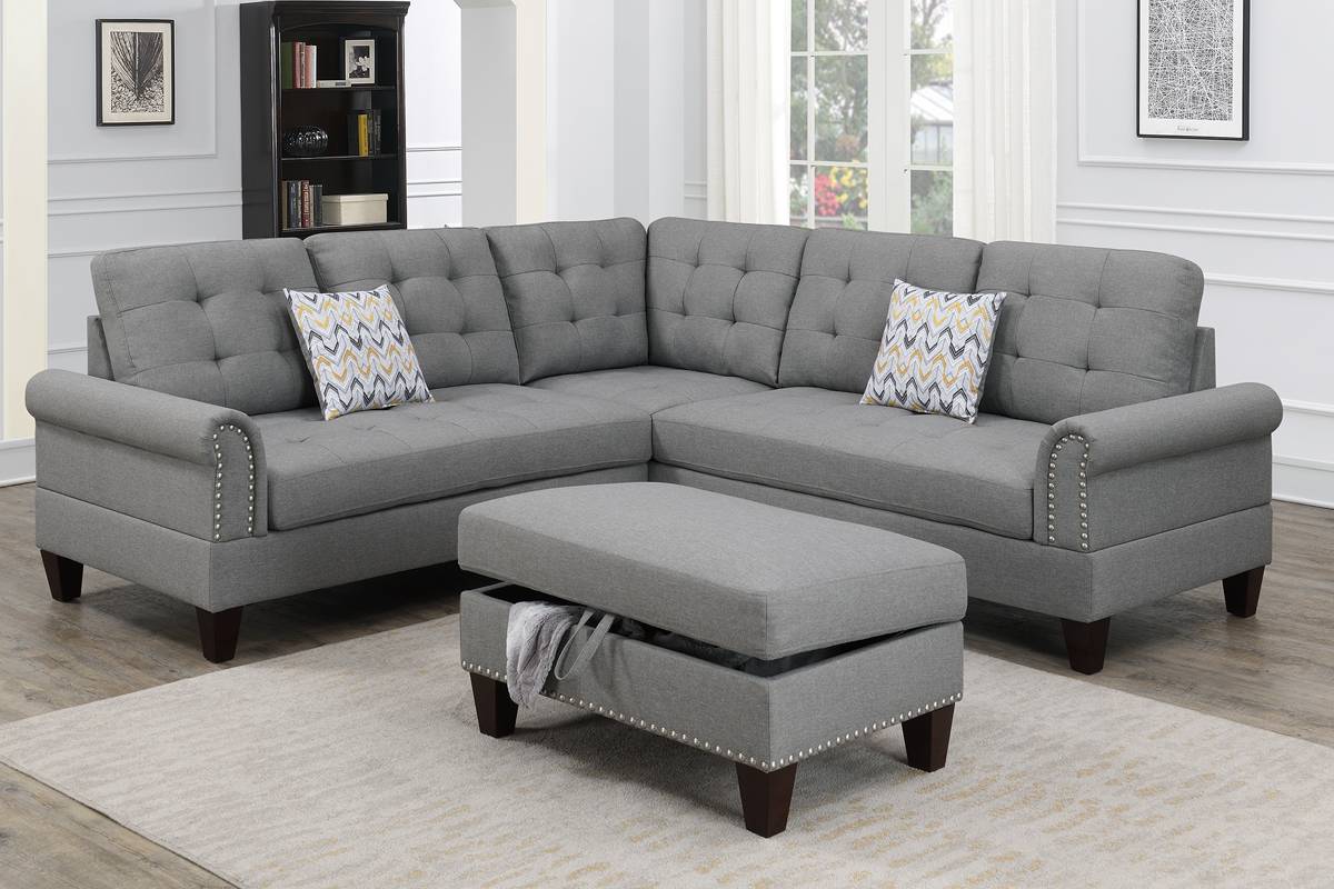 3 Piece Sectional with 2 Accent Pillow (Ottoman Included) Model F6475 By Poundex Furniture