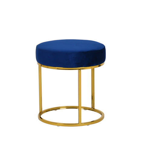 Modrest Elmont Modern Blue Velvet & Gold Stool Ottoman Model VGFH-FDC8017-BLU