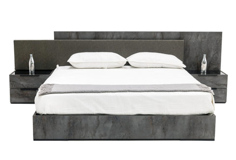 Nova Domus Ferrara Modern Volcano Oxide Grey Bed With Nightstands Model VGACFERRARA-BED-2NS-SET