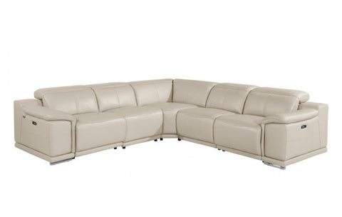 9762 DivanItalia Cream 5-Piece Sectional with 3 Power Recliners and 1 Console – Top Grain Italian LeatherModel:  9762-BEIGE-3PWR-5PC