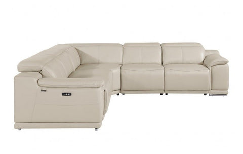 9762 DivanItalia Cream 5-Piece Sectional with 3 Power Recliners and 1 Console – Top Grain Italian LeatherModel:  9762-BEIGE-3PWR-5PC