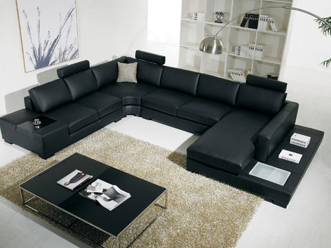 T35 Modern Black Genuine Leather Sectional Sofa With Light Model VGYI-T35-2-HL