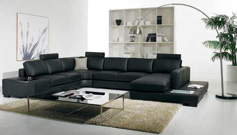 T35 Modern Black Genuine Leather Sectional Sofa With Light Model VGYI-T35-2-HL