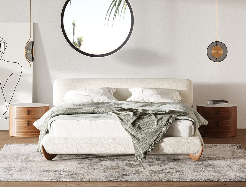 Modrest Fleury Contemporary Cream Fabric And Walnut Bed Queen Model VGCS-21073-BED-queen