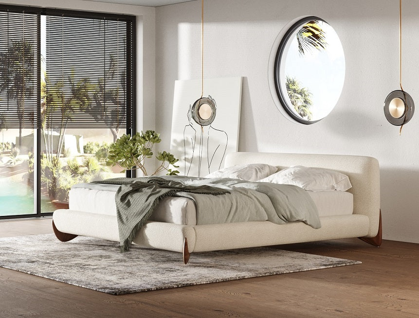 Modrest Fleury Contemporary Cream Fabric And Walnut Bed Queen Model VGCS-21073-BED-queen