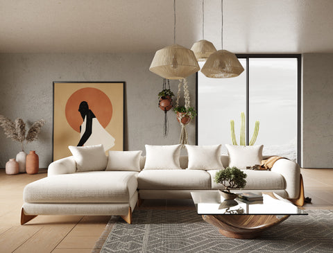 Modrest Fleury Contemporary Cream Fabric And Walnut Laf Sectional Sofa Model VGCS-21073-S-CW-LAF