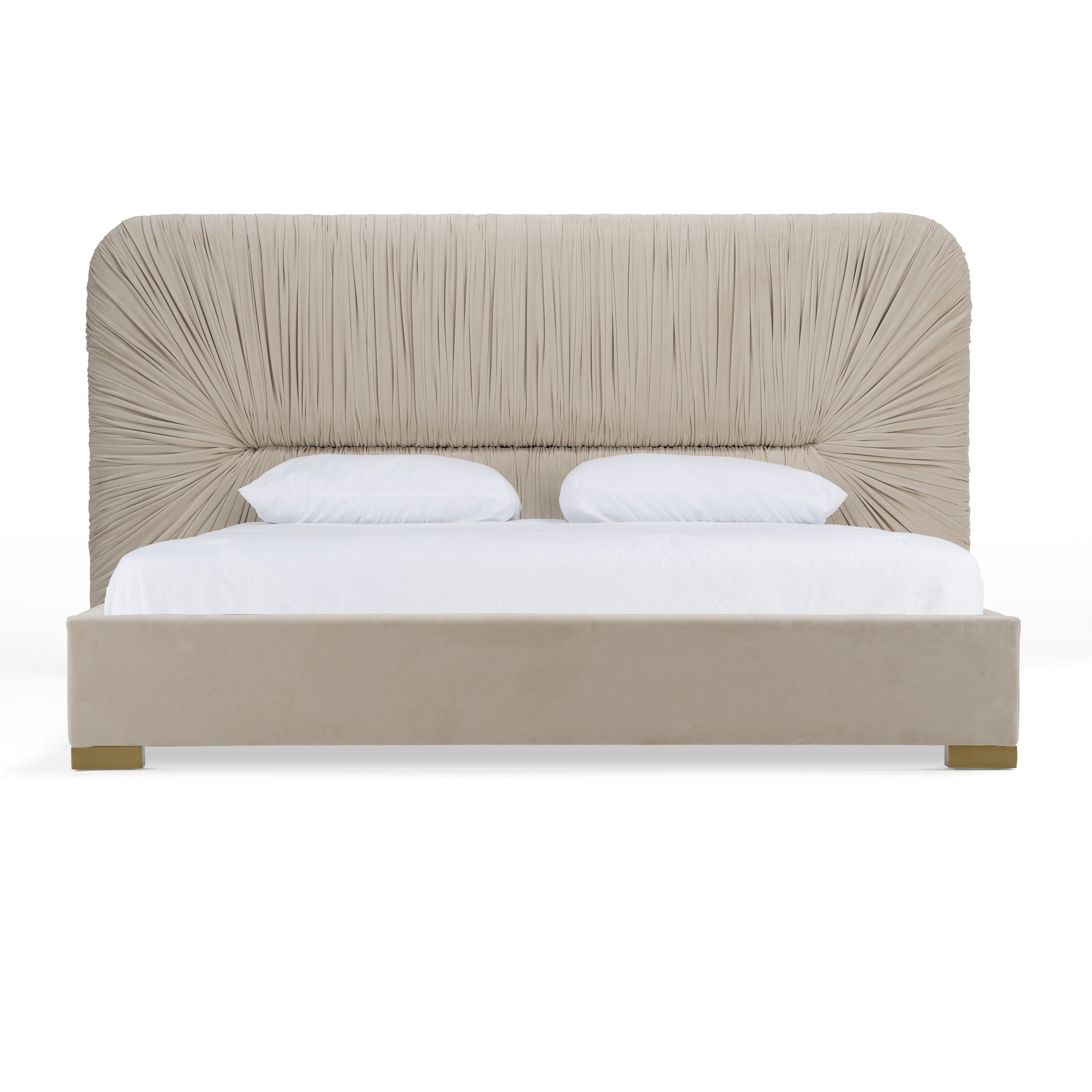 Queen Modrest Florence Modern Beige Velvet & Gold Bed Model VGVC-BD2410-BED-Q