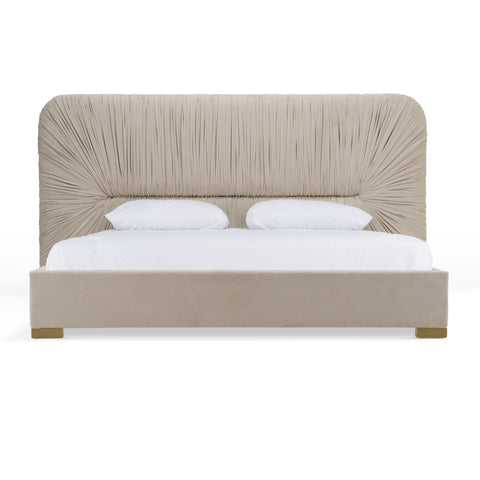 Queen Modrest Florence Modern Beige Velvet & Gold Bed Model VGVC-BD2410-BED-Q
