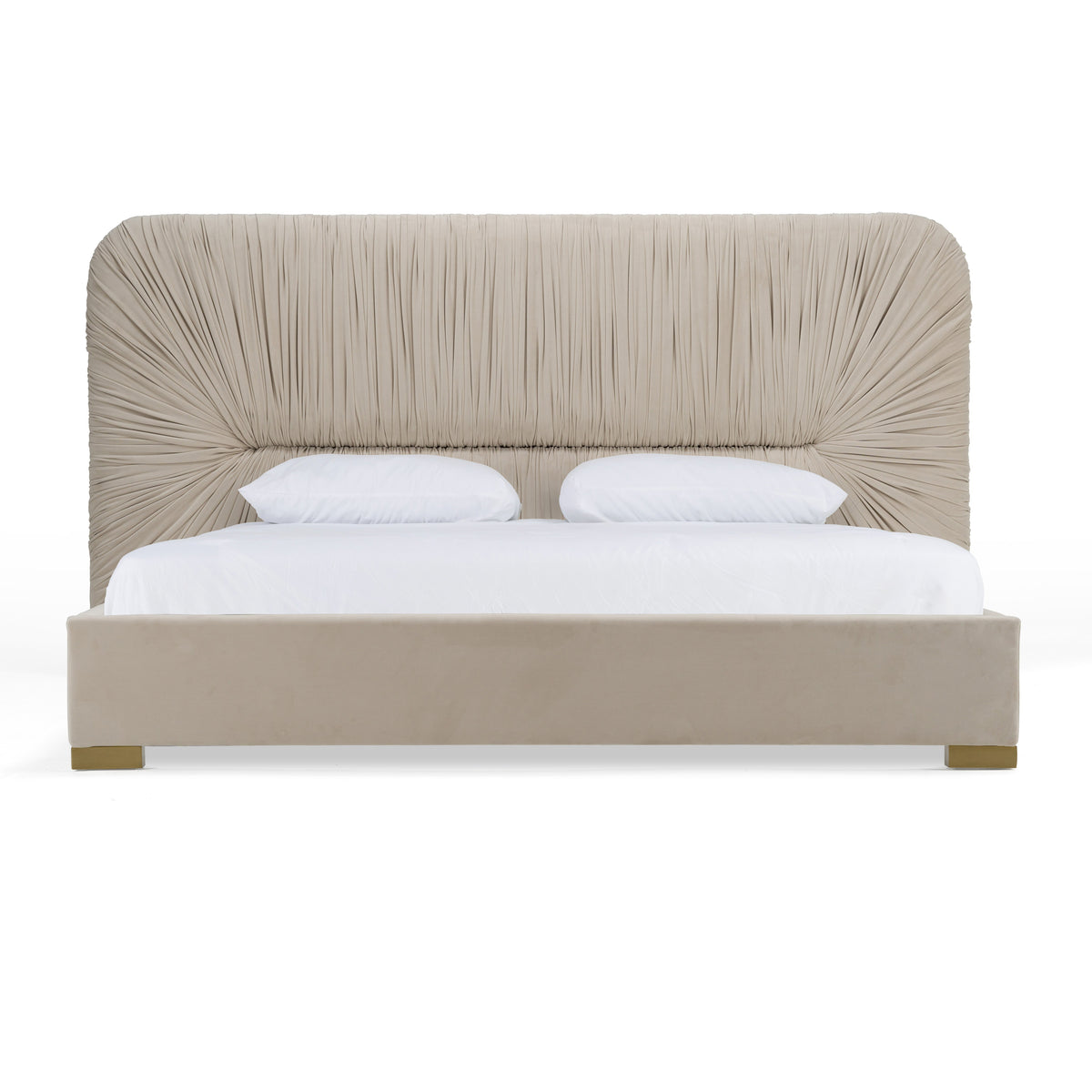 Eastern King Modrest Florence Modern Beige Velvet & Gold Bed Model VGVC-BD2410-BED-EK
