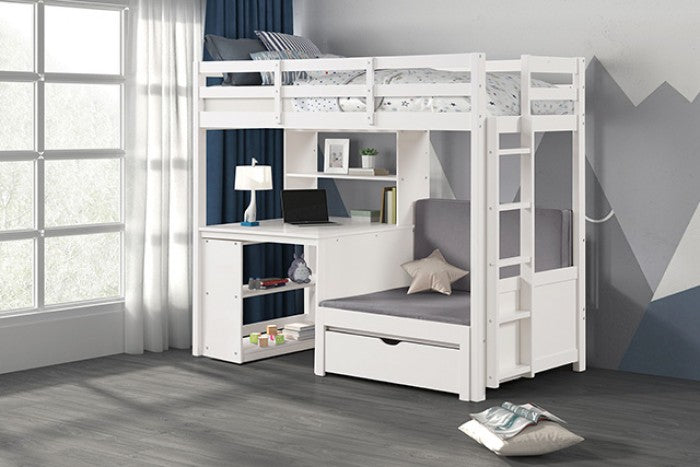 Mateo Twin/Twin Loft Bunk Bed Model Fm-Bk200Wh-Bed+Bc-Bookcase By Furniture Of America 