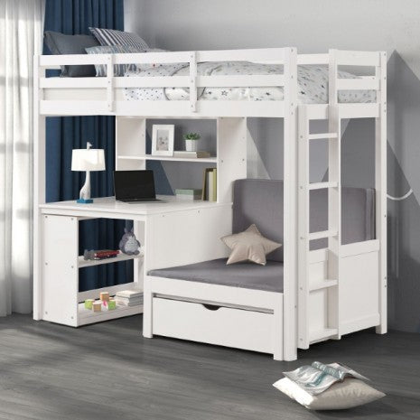 Mateo Twin/Twin Loft Bunk Bed Model Fm-Bk200Wh-Bed+Bc-Bookcase By Furniture Of America 