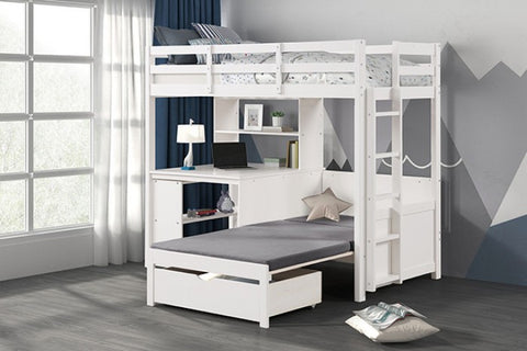 Mateo Twin/Twin Loft Bunk Bed Model Fm-Bk200Wh-Bed+Bc-Bookcase By Furniture Of America 