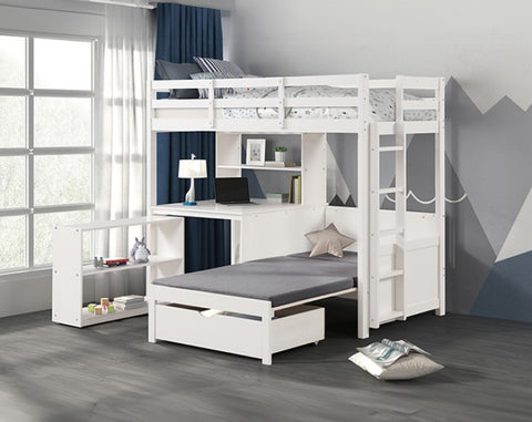 Mateo Twin/Twin Loft Bunk Bed Model Fm-Bk200Wh-Bed+Bc-Bookcase By Furniture Of America 