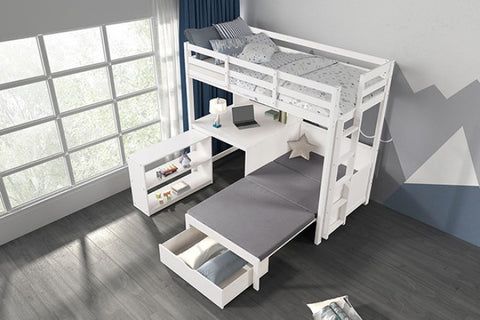 Mateo Twin/Twin Loft Bunk Bed Model Fm-Bk200Wh-Bed+Bc-Bookcase By Furniture Of America 