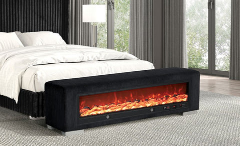 Elnath Bench W/ Visual Wood Log Fireplace Model Fm-Bn6001Bb By Furniture Of America 