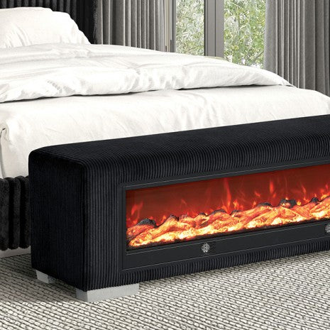 Elnath Bench W/ Visual Wood Log Fireplace Model Fm-Bn6001Bb By Furniture Of America 
