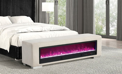 Elnath Bench W/ Visual Crystal Fireplace Model Fm-Bn6001Bg By Furniture Of America 