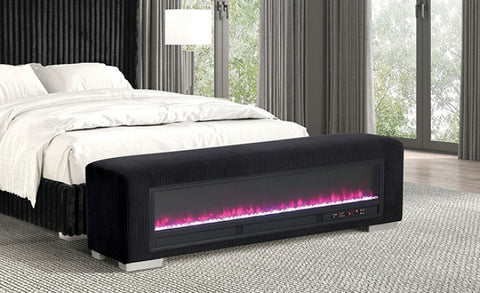 Elnath Bench W/ Visual Crystal Fireplace Model Fm-Bn6001Bk By Furniture Of America 