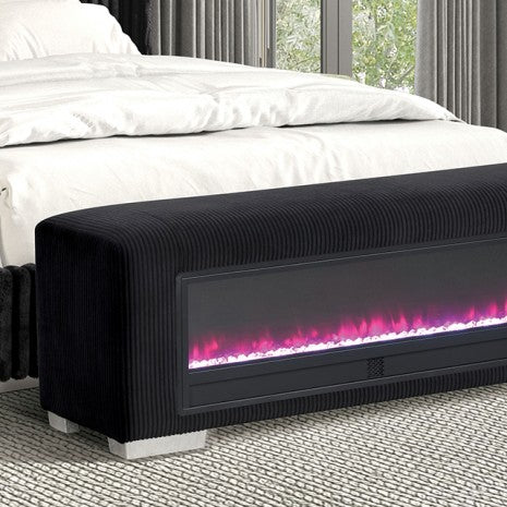 Elnath Bench W/ Visual Crystal Fireplace Model Fm-Bn6001Bk By Furniture Of America 