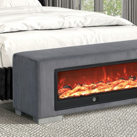 Elnath Bench W/ Visual Wood Log Fireplace Model Fm-Bn6001Gy By Furniture Of America 