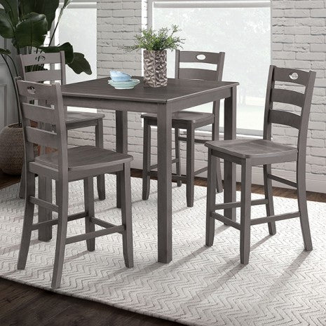 Lubbock 5 Pc. Counter Ht. Table Set Model Fm3419Gy-Pt-5Pk-Chair By Furniture Of America 
