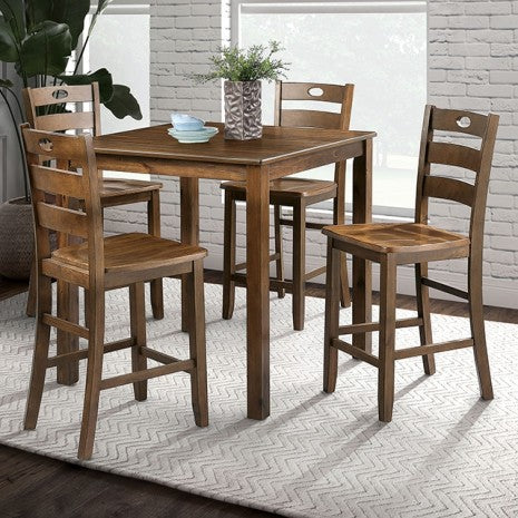 Lubbock 5 Pc. Counter Ht. Table Set Model Fm3419Wn-Pt-5Pk-Chair By Furniture Of America 