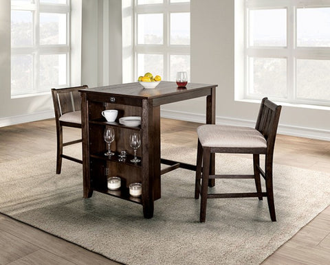 Lescles 3 Pc Counter Ht Set (1 Table + 2 Chairs) Model Fm3423Ch-Pt-3Pk-Chiar By Furniture Of America 