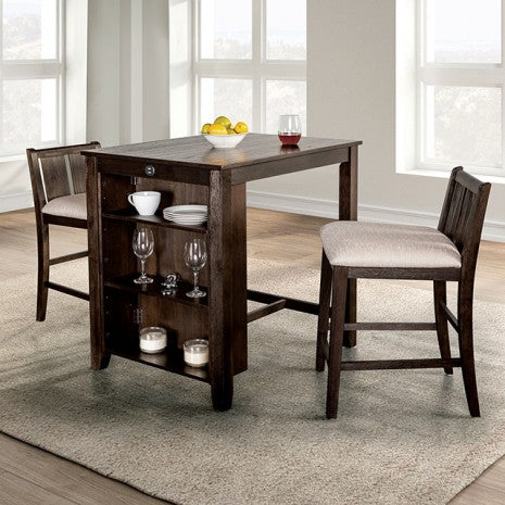 Lescles 3 Pc Counter Ht Set (1 Table + 2 Chairs) Model Fm3423Ch-Pt-3Pk-Chiar By Furniture Of America 
