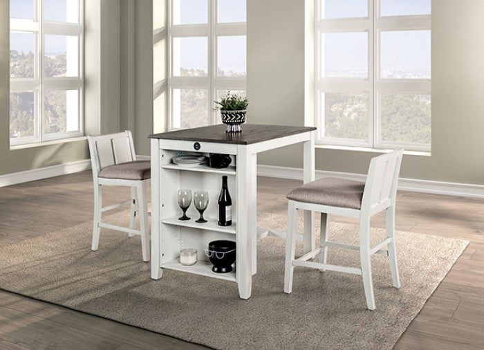 Lescles 3 Pc Counter Ht Set (1 Table + 2 Chairs) Model Fm3423Wh-Pt-3Pk-Chiar By Furniture Of America 