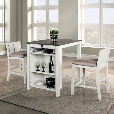Lescles 3 Pc Counter Ht Set (1 Table + 2 Chairs) Model Fm3423Wh-Pt-3Pk-Chiar By Furniture Of America 