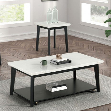 Thisted Rectangle Marble Coffee Table W/ Casters Model Fm44002Wh-Cr By Furniture Of America 