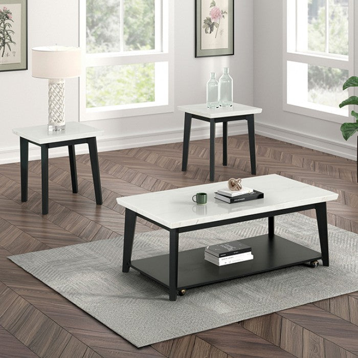 Thisted Rectangle Marble Coffee Table W/ Casters Model Fm44002Wh-Cr By Furniture Of America 