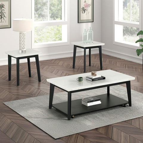 Thisted Rectangle Marble Coffee Table W/ Casters Model Fm44002Wh-Cr By Furniture Of America 