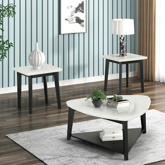 Thisted Triangle Marble Coffee Table Model Fm44002Wh-Ct By Furniture Of America 