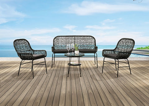 Zalika 4 Pc. Conversation Set Model Fm80010Bk-T-4Pc-Bn-Bench By Furniture Of America 