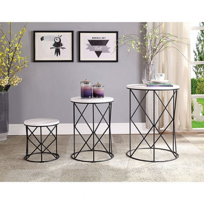 Madyson 3 Pc. Nesting Table Model Foa-Ac340Wh-3A-Medium By Furniture Of America 