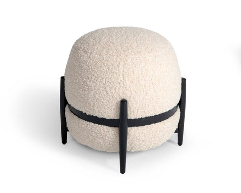 Divani Casa Fouston Contemporary White Sherpa Pouf Model VGODZW-20156-WHT-OTT