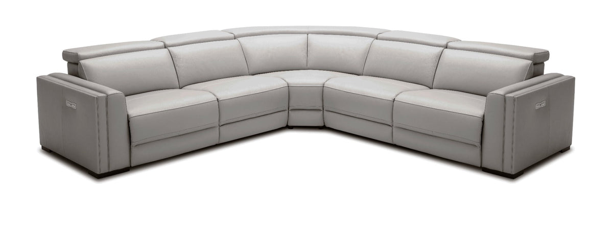 Modrest Frazier Modern Light Grey Leather Sectional Sofa with Recliners