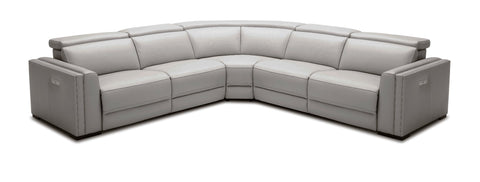 Modrest Frazier Modern Light Grey Leather Sectional Sofa with Recliners