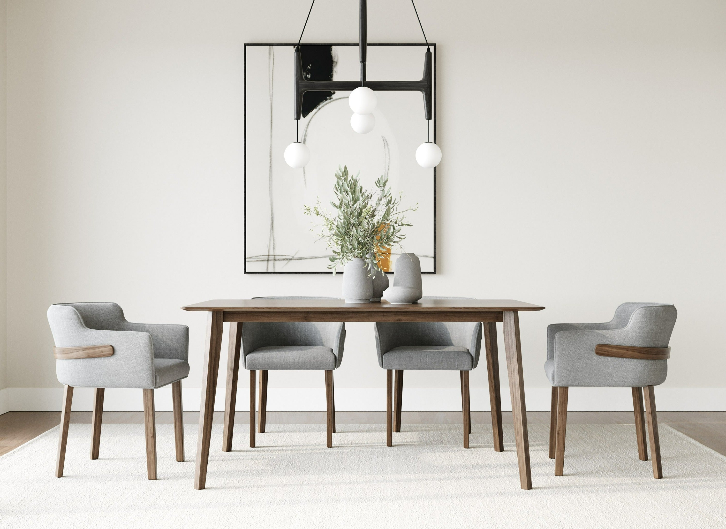 Modrest Castillo & Jordan Modern Grey Fabric & Walnut 5 Piece Dining Set Model VGMA-MIT-5303-5PC-SET
