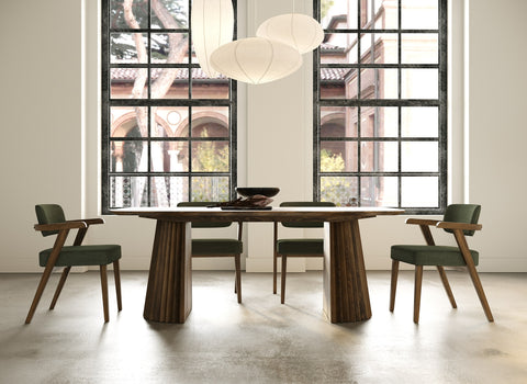 Modrest Sacks Mid Century Modern Green Fabric & Walnut Dining Chair Model VGMA-MI-1288-WAL