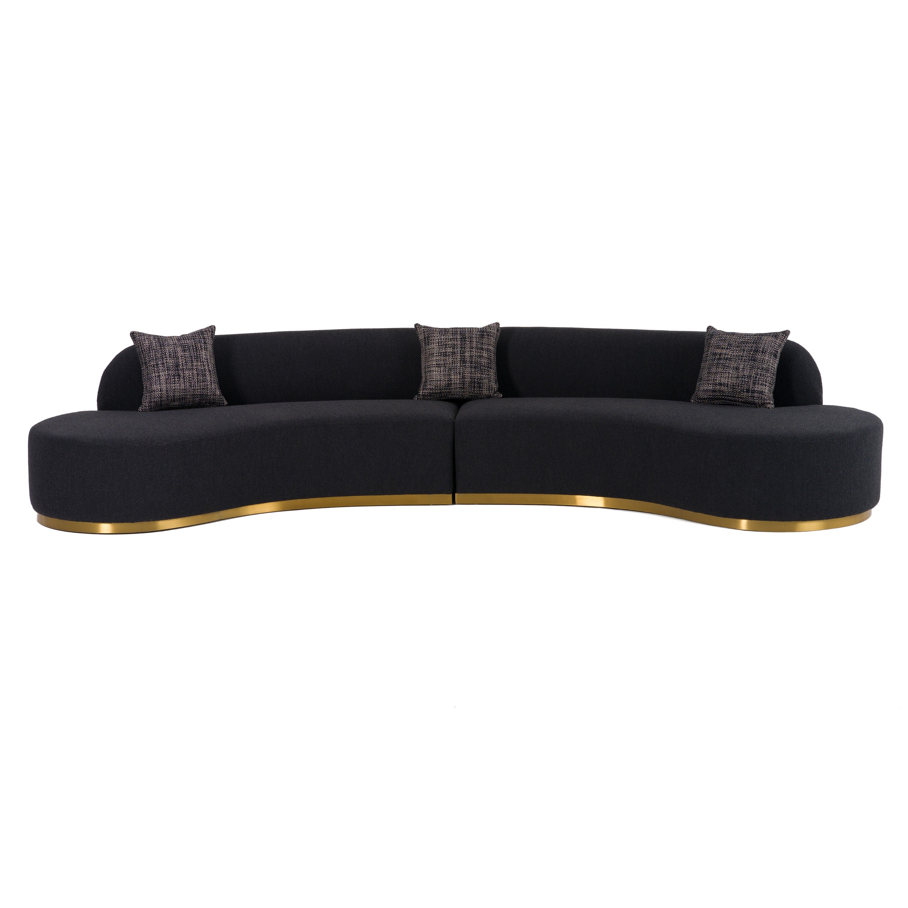 Divani Casa Frontier Glam Black Fabric Curved Sectional Sofa With Grey Pillows Model VGOD-ZW-943-BLK