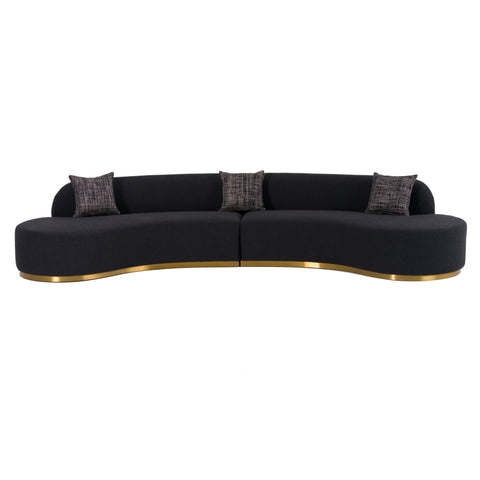 Divani Casa Frontier Glam Black Fabric Curved Sectional Sofa With Grey Pillows Model VGOD-ZW-943-BLK