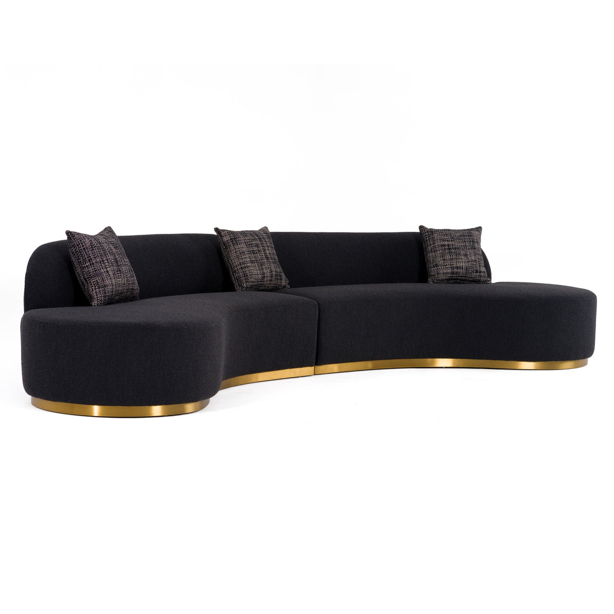 Divani Casa Frontier Glam Black Fabric Curved Sectional Sofa With Grey Pillows Model VGOD-ZW-943-BLK