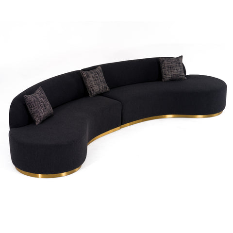 Divani Casa Frontier Glam Black Fabric Curved Sectional Sofa With Grey Pillows Model VGOD-ZW-943-BLK