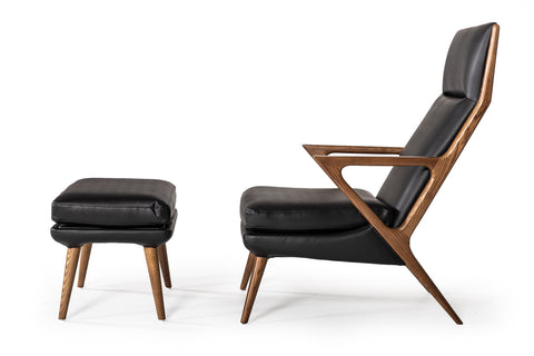 Modrest Fulton Modern Black Lounge Chair & Ottoman Model VGCSLC-17050