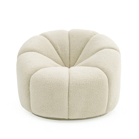 Divani Casa Gadson Contemporary White Sherpa Swivel Chair Accent Chair Model VGODZW-20094-WHT-CH