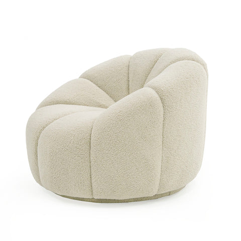 Divani Casa Gadson Contemporary White Sherpa Swivel Chair Accent Chair Model VGODZW-20094-WHT-CH