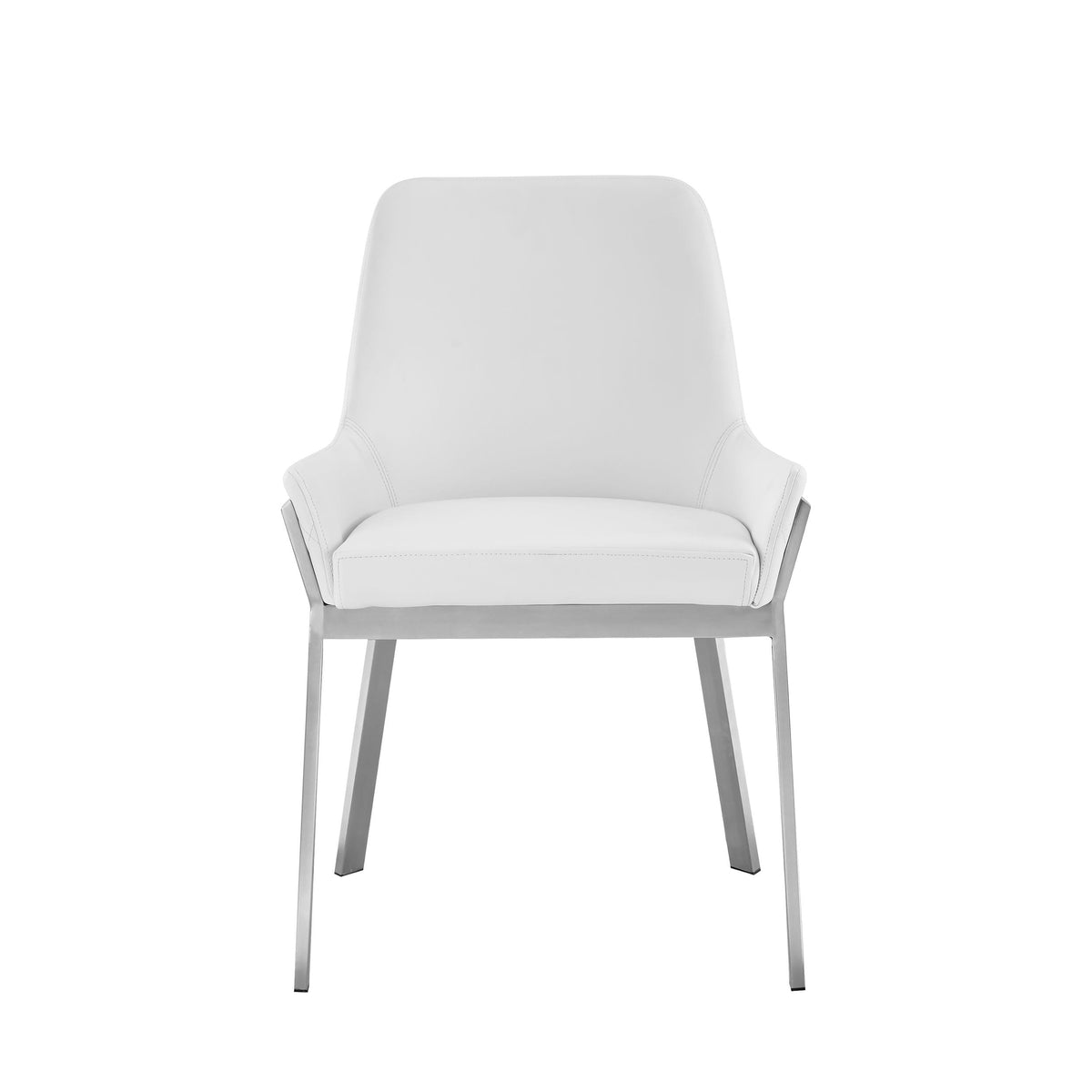 Modrest Ganon Modern White & Brushed Stainless Steel Dining Chair Model VGGAGA-6736CH-WHT-SS-DC
